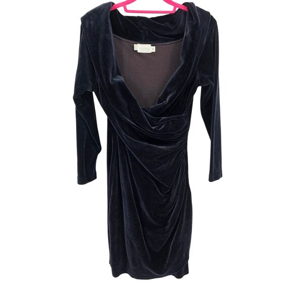 VTG Moda Intl Black Velvet Draped Front Cocktail Above Knee Dress M Glam Vampy - Picture 1 of 5